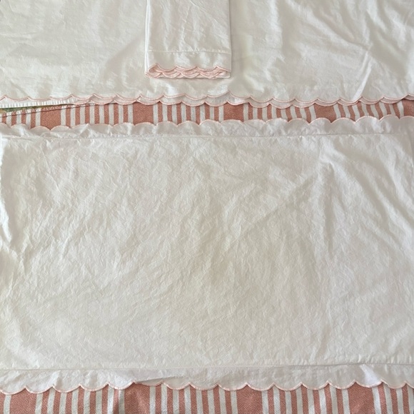 VTG Made in France King size flat sheet + sham set cotton pink scalloped edge - Picture 13 of 16